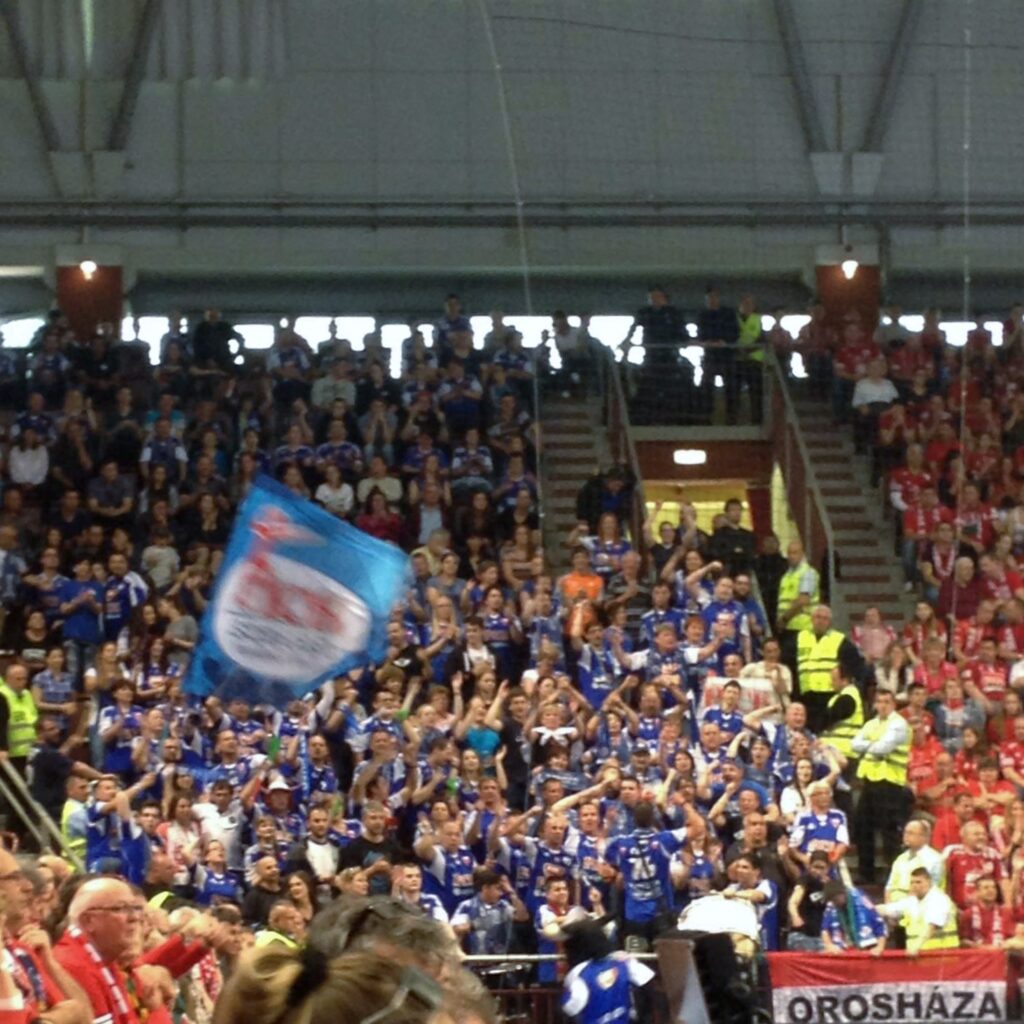 Les supporters de Szeged ont rempli la tribune réservée aux visiteurs dans la Veszprém Aréna.